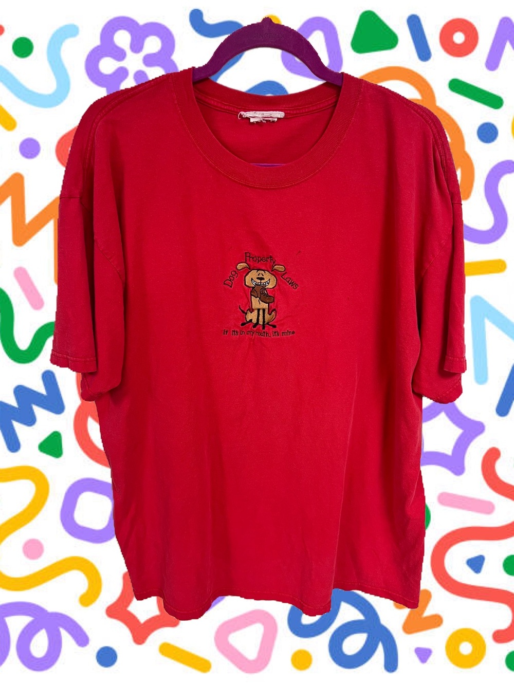 Vtg red embroidered funny doggy tee